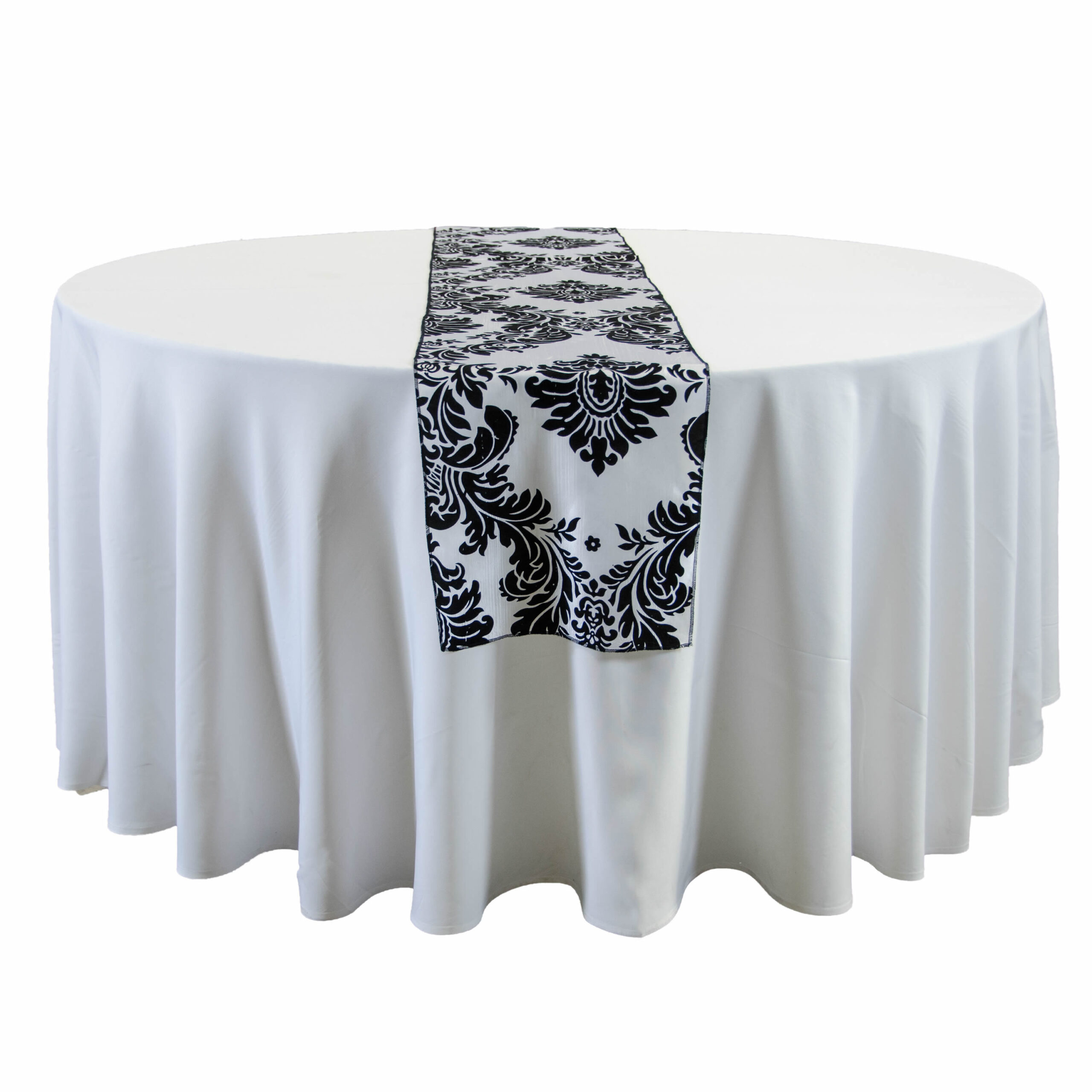 Black/white damask flocking table runner The Party Centre